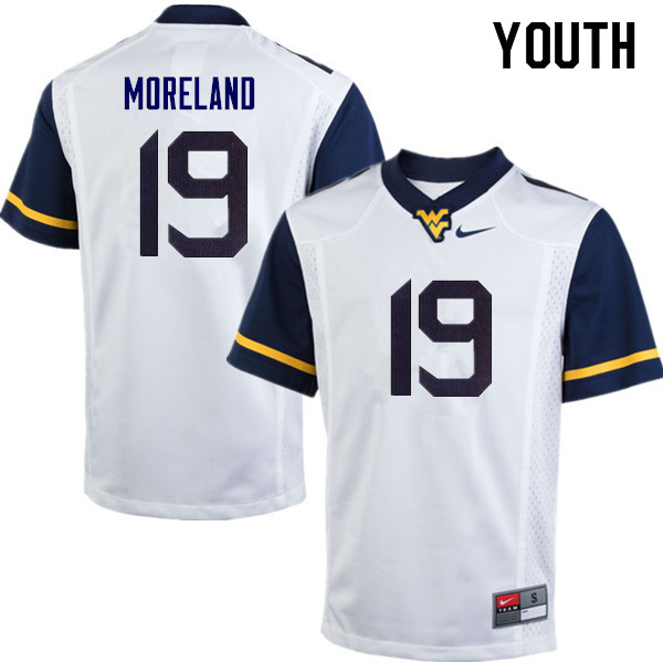 Youth #19 Barry Moreland West Virginia Mountaineers College Football Jerseys Sale-White - Click Image to Close